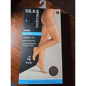 Silk Impressions Sheer High Waisted 4 pair small 20 Denier Black pantyhose